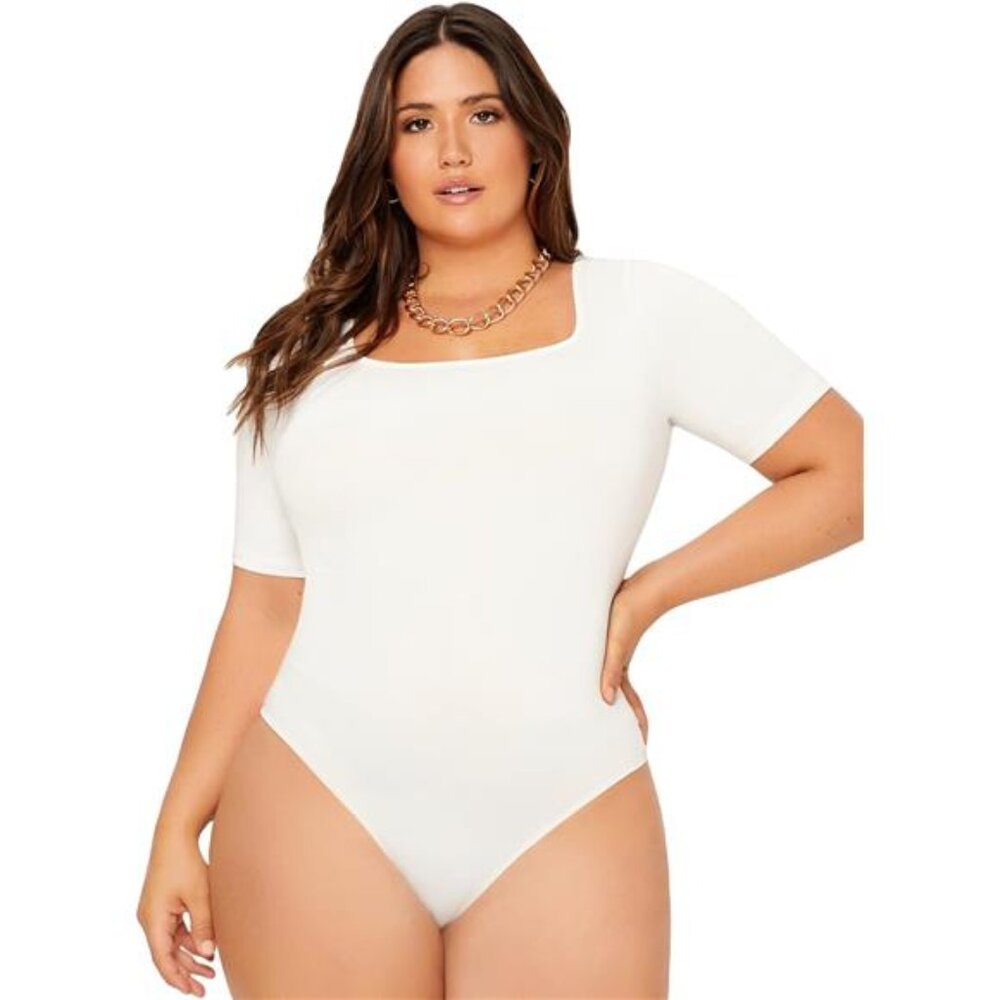 Womens Plus Size Bodysuit Scoop Neck Short Sleeve T Shirts Skinny One Piece
